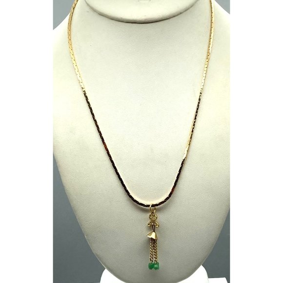 Dainty Green Dangles Pendant on Gold Tone Vintage Chain Necklace - Picture 1 of 5